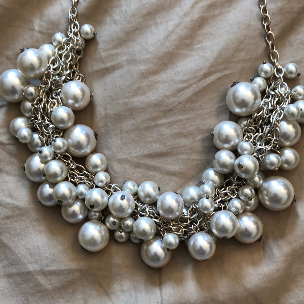 Silver Pearl Cluster Necklace